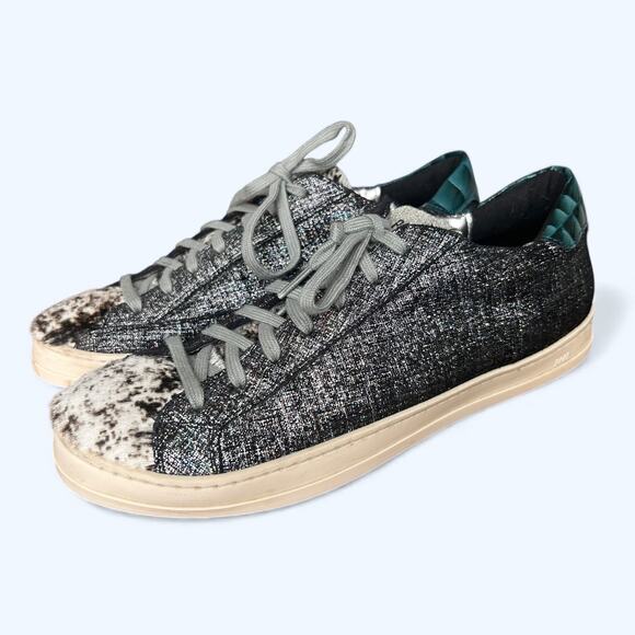P448 John Jafar Low-Top Sneakers Metallic Glitter Pony Hair Toe Women's EU 41 - Picture 13 of 13